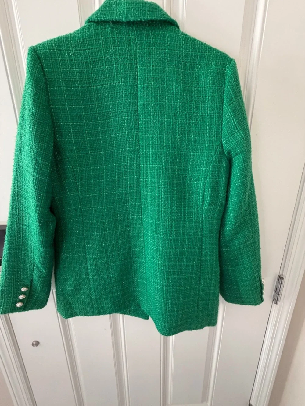 Emerald Green Tweed Double-Breasted Blazer Jacket